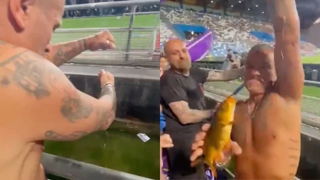 Il tifoso della Fiorentina pesca il pesce rosso nello stadio: il video è virale
