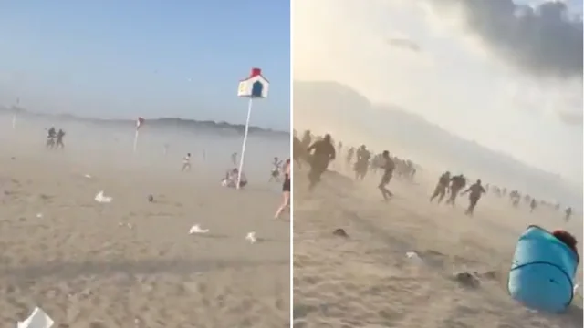 Tempesta improvvisa in Normandia: il vento costringe i bagnanti a fuggire