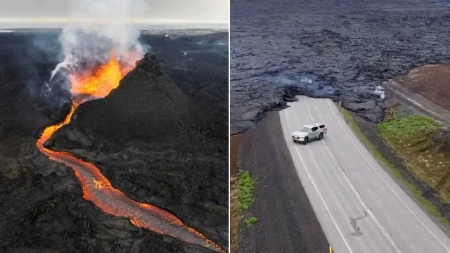 Strada sommersa dalla lava: le immagini spettacolari dall'Islanda dopo l'eruzione vulcanica a Grindavík