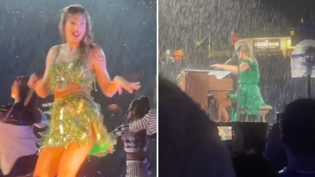 Taylor Swift si esibisce nonostante una fortissima pioggia: le incredibili immagini