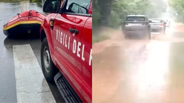 Palermo allagata dalla pioggia: vigili del fuoco in canotto al Conca d'Oro