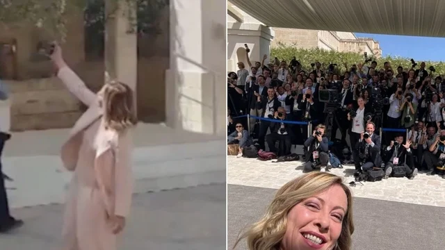 G7 Brindisi, Meloni e il selfie con i fotografi in attesa di Biden. Il video