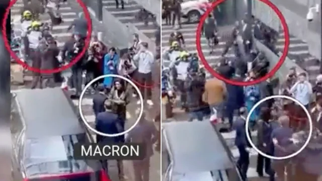 Manifestante corre verso Macron: la polizia lo placca e lo butta per terra