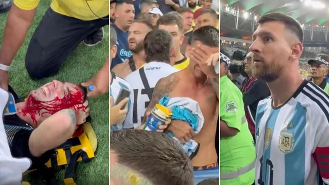 Scene di follia tra polizia brasiliana e tifosi argentini sotto gli occhi di Messi e compagni: il video
