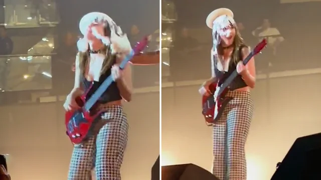 Torta in faccia sul palco per Victoria dei Maneskin