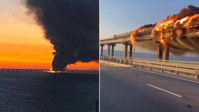 Enorme esplosione sul ponte di Kerch che collega Russia e Crimea: le immagini spaventose