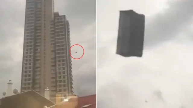 Sembra un meteorite ma è un divano che vola a causa del forte vento: l'incredibile video