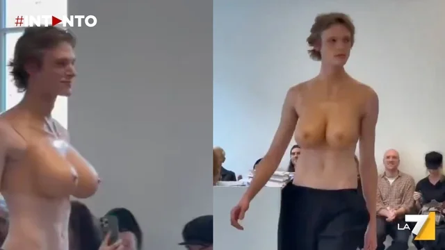Alla sfilata di Duran Lantink un modello sfila con un seno finto, il video diventa virale