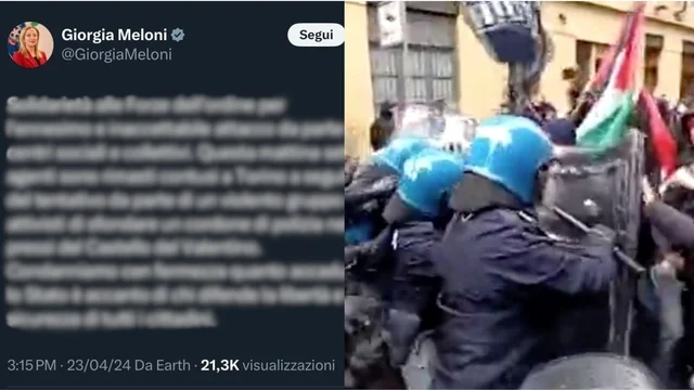 Manifestazione Torino, arriva il commento di Meloni: "Inaccettabile attacco da parte di centri sociali..."