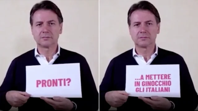 Conte contro il governo Meloni: non parla ma mostra i cartelli