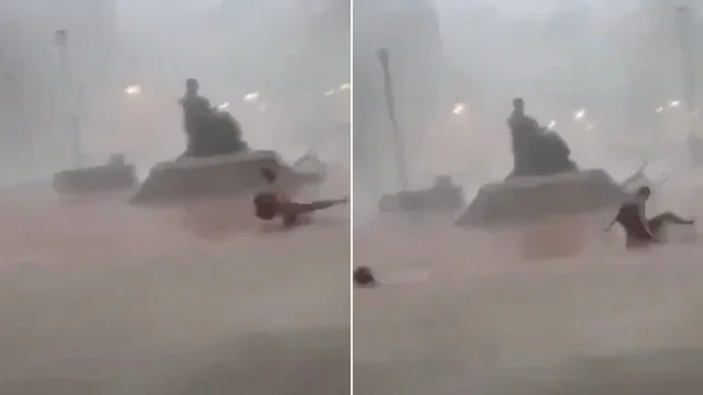 Studentessa trascinata a terra dal vento: il video
