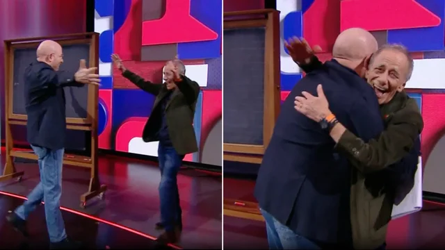 L'abbraccio di Gramellini a Vecchioni dopo la sua assenza dovuta alla convalescenza post-operazione ed a Sanremo