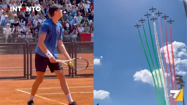 ATP Roma, Sinner interrotto dal volo delle Frecce Tricolori: si ferma ad ammirarle