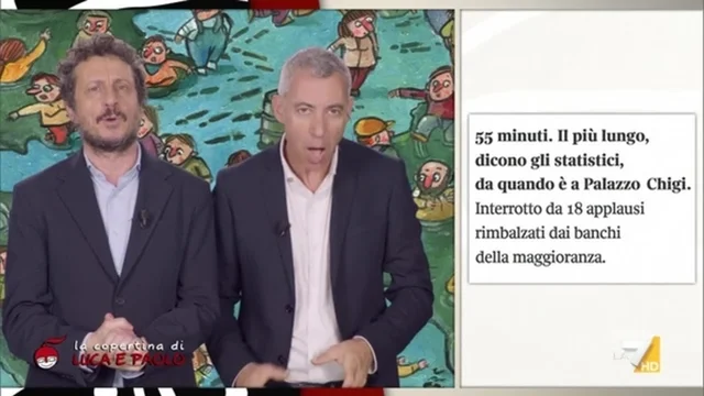Meloni in Parlamento interrotta da diciotto applausi, Luca e Paolo: "Dove credevano di essere? A diMartedì?"