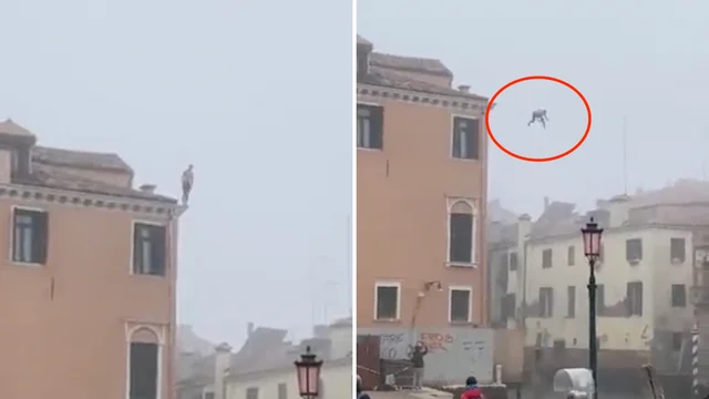 Venezia, un uomo si lancia da un tetto nel Canale: il video è virale