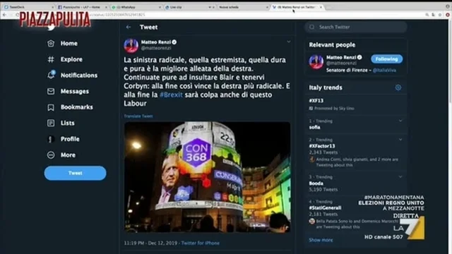 Elezioni UK 2019: Il commento di Matteo Renzi: "Continuate a insultare Blair e tenervi Corbyn..."