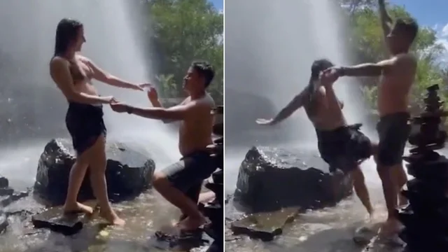 La romantica proposta di matrimonio viene rovinata da un imprevisto: il video è virale
