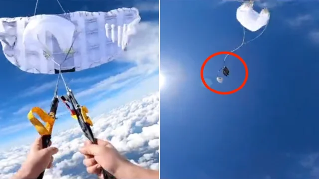 Il paracadute si stacca dopo il lancio: attimi di paura. E poi...