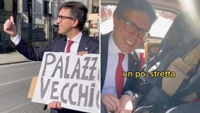 Firenze, il sindaco Nardella fa l'autostop per arrivare a Palazzo Vecchio