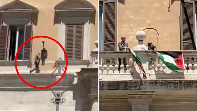 Bandiere palestinesi esposte a Montecitorio: l’ex parlamentare Apuzzo ha eluso la sicurezza e calato due bandiere