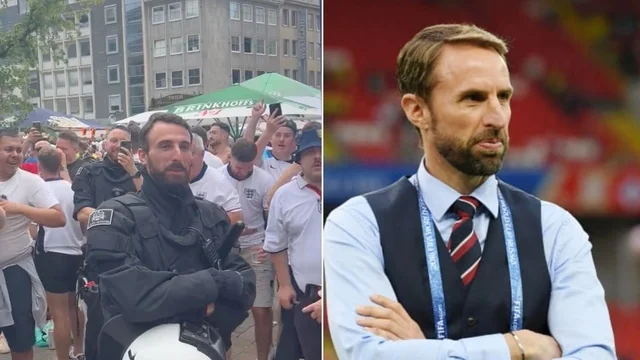 Europei 2024, tifosi inglesi accerchiano il sosia di Southgate e fanno partire i cori: il video