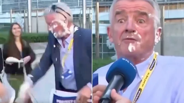 Torta in faccia al capo di Ryanair davanti alla Commissione Europea: l'azione degli ambientalisti e la reazione dell'ad