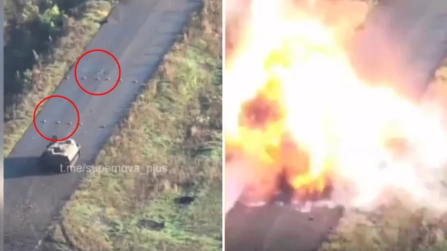 Carro armato russo passa sulle mine e esplode: il video è virale