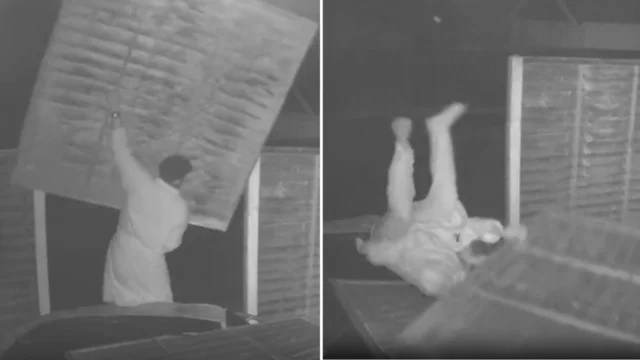 Prova a rimontare la recinzione durante un uragano ma il tentativo fallisce miseramente: il video è virale