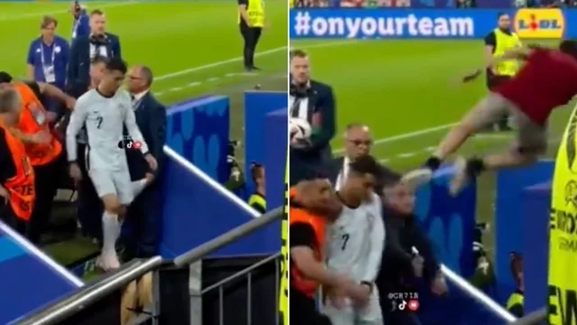 Europei 2024, spettatore si lancia su Cristiano Ronaldo a fine partita: il video