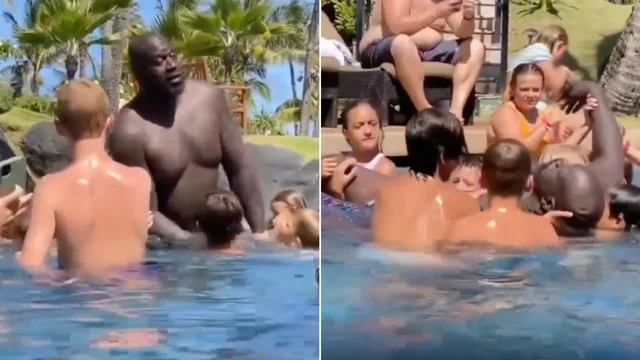 Shaquille O'Neal fa il morto a galla in piscina: i bambini lo sorreggono. Il video esilarante
