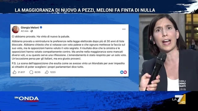 Legge elettorale, Elly Schlein: "Surreale che Meloni vada avanti fischiettando davanti a una crisi di governo"