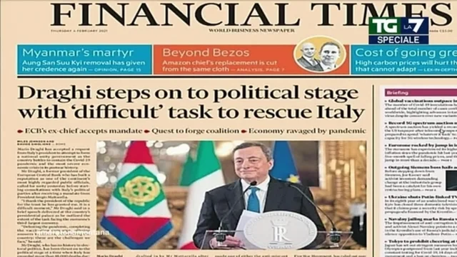 Crisi di governo, la prima pagina del Financial Times su Mario Draghi
