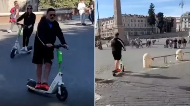 Russell Crowe in monopattino per le vie del centro di Roma: il video