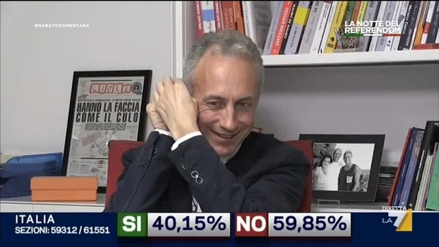 Travaglio: Sono stanco, non ho il fisico della Sardoni. Mentana: Soprattutto in alcune parti del corpo