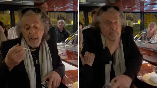Al Pacino mangia un dolce durante il suo compleanno ma qualcosa va storto