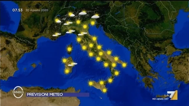Le previsioni del tempo di oggi 20 agosto