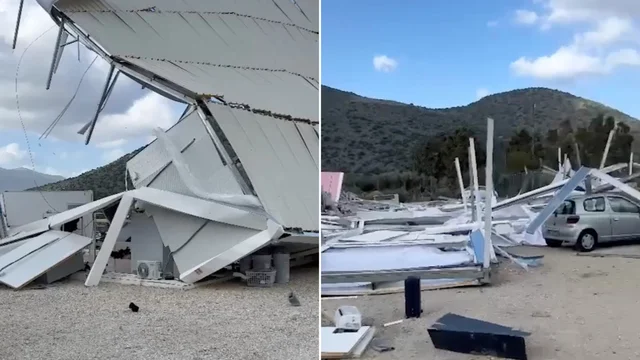 Palermo, forte raffica di vento porta via la struttura del campo sportivo: il video