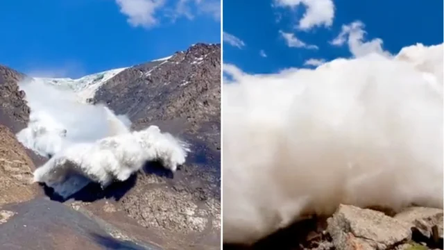 Impressionante valanga in Kirghizistan: un escursionista riprende il crollo del ghiacciaio e viene travolto