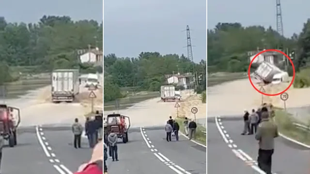 Emilia-Romagna, la strada è un fiume ma il camion prova ad attraversarla