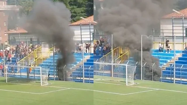 Lecco-Foggia, tensione sugli spalti, fiamme nel settore ospiti: il video