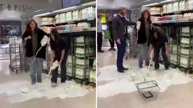 Regno Unito, attivisti vegani versano il latte per protestare per il clima