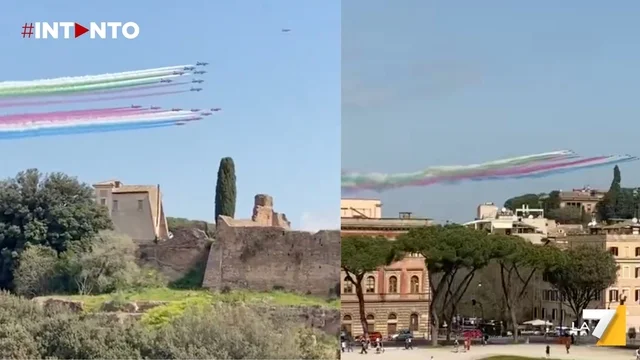 Le Frecce Tricolori e le Red Arrows sorvolano Roma per la visita di Re Carlo