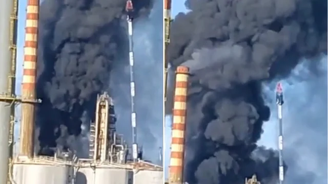 Livorno, incendio alla raffineria Eni: il video della colonna di fumo nero