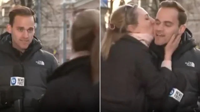 "Sei molto carino", una donna bacia il giornalista in diretta. Polemiche sui social: "E se fosse stato un uomo?"