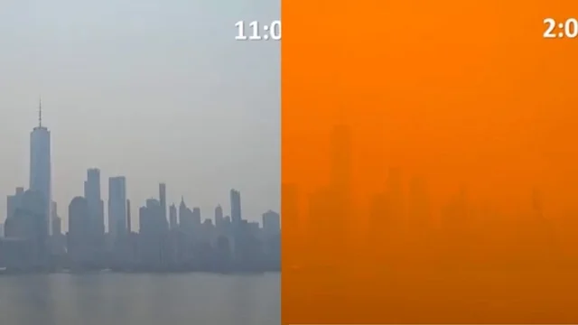 New York, nel giro di tre ore la città diventa rossa: l'incredibile time-laps del fumo che ha coperto la città