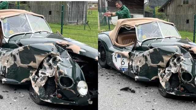 Donna sta al telefono mentre guida e si schianta contro una rara Jaguar XK120: il video
