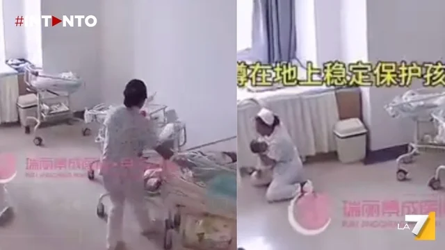 Infermiere di un ospedale in Cina proteggono i neonati durante il terremoto in Myanmar