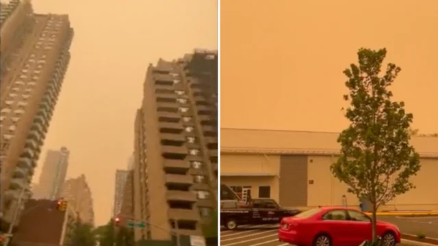 Il fenomeno del cielo arancione sulla città di New York: le immagini dai social