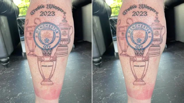 “Triplete”: il tifoso del Manchester City si tatua la Champions