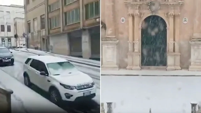 Sicilia, forte grandinata a Ragusa: strade e auto imbiancate